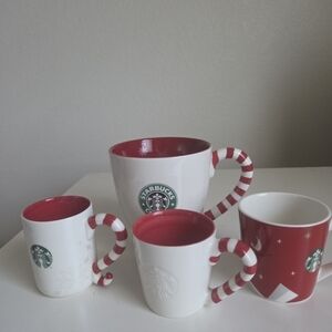 Starbucks Festive Red and White Mug Collection 3 Cups 3ox  1 Cup 12oz